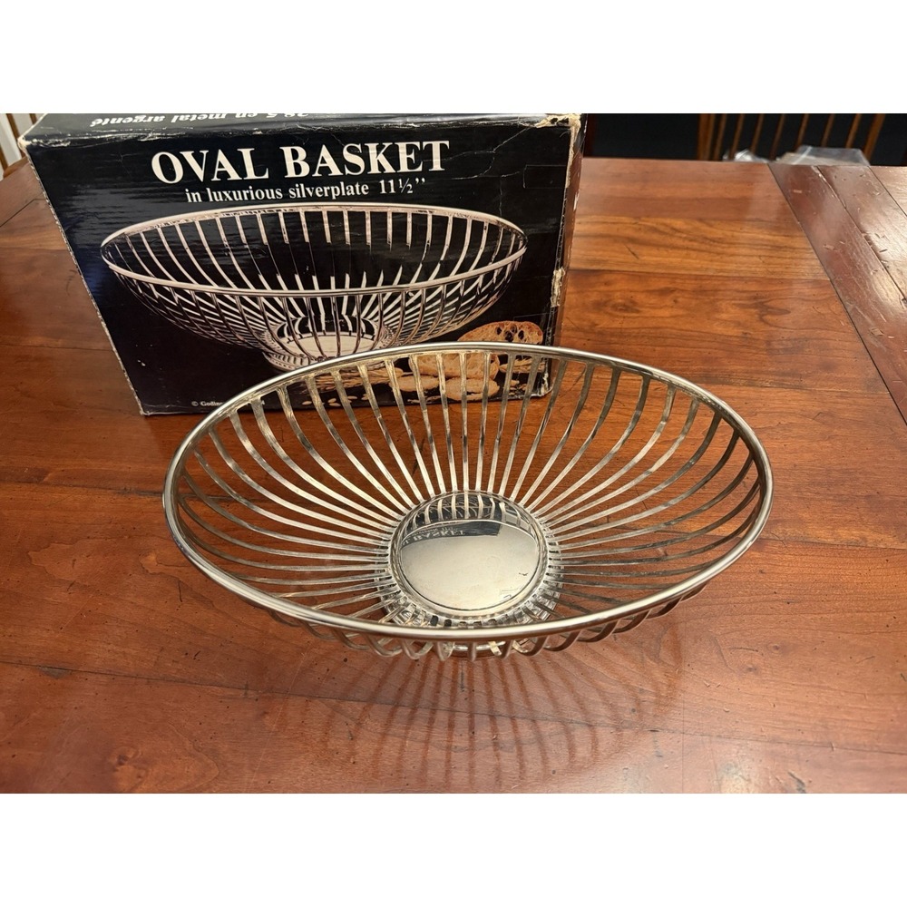 Vtg Godinger Silver Art Co Mid Century Modern Oval Wire Metal Basket Fruit Bread
